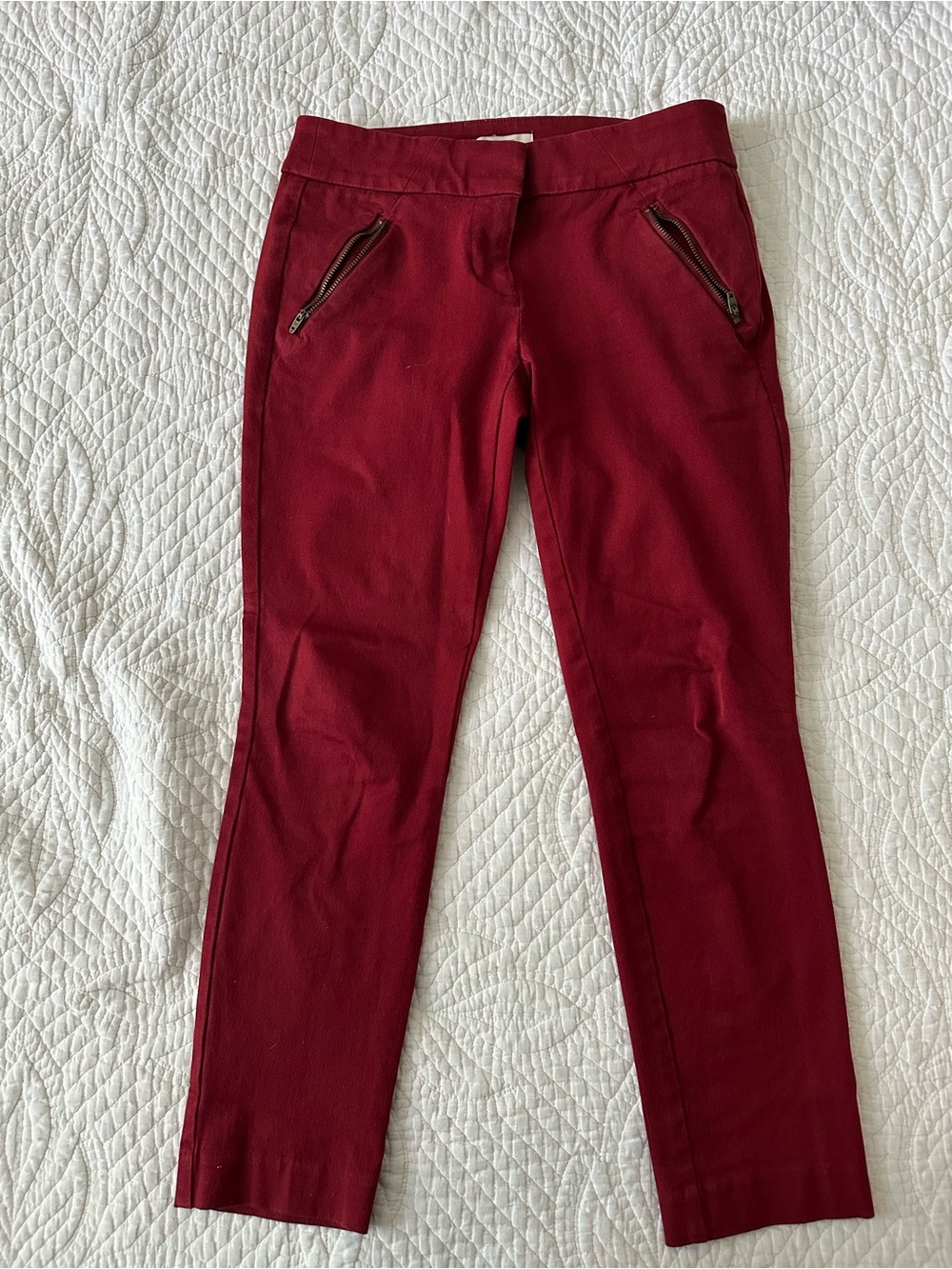 LOFT Burgundy Skinny Zip Pocket Pants